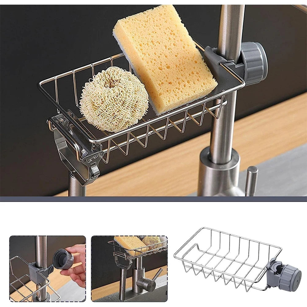 1PC Hanging Faucet Rack Adjustable Height Flexible and Rotatable Kitchen  Sink Drain Holder Suitable for Soap Sponges Brushes