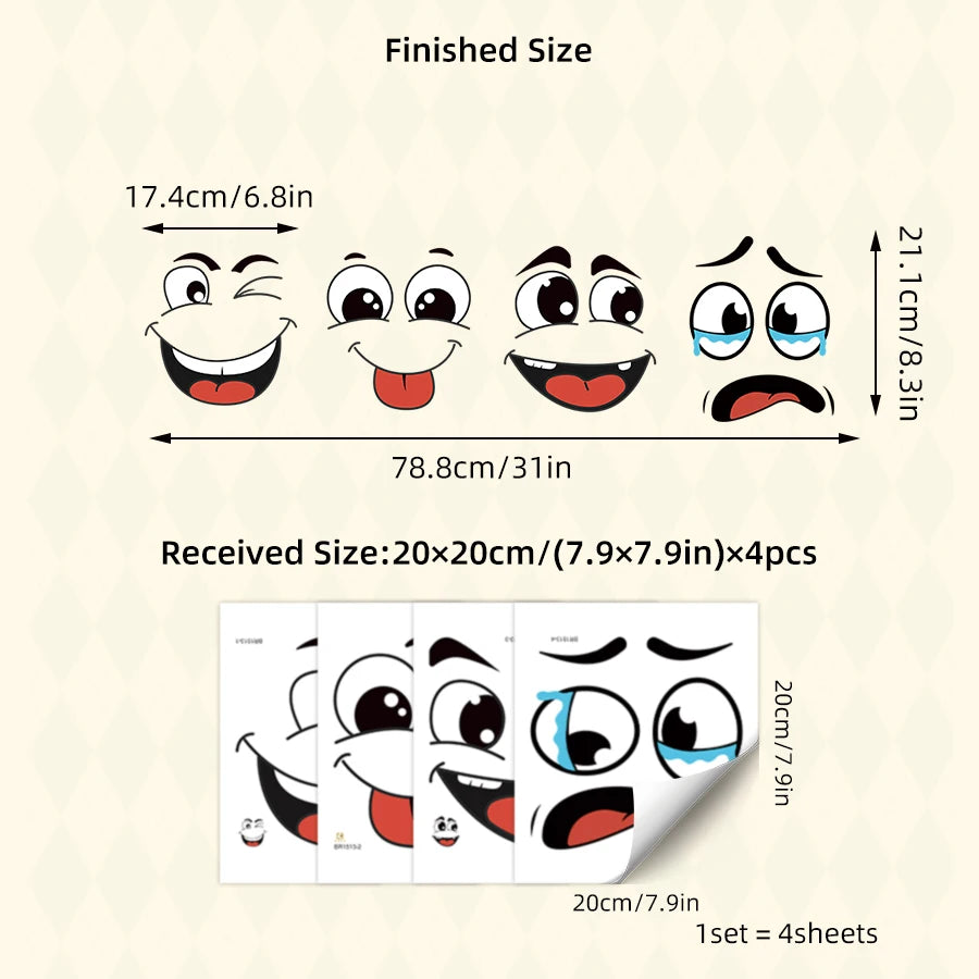 4 Pcs/Set Cartoon Face Bin Stickers Self-Adhesive Home Decor For Trash Can Wall Toilet Decor Refrigerator Fun Themed Decor