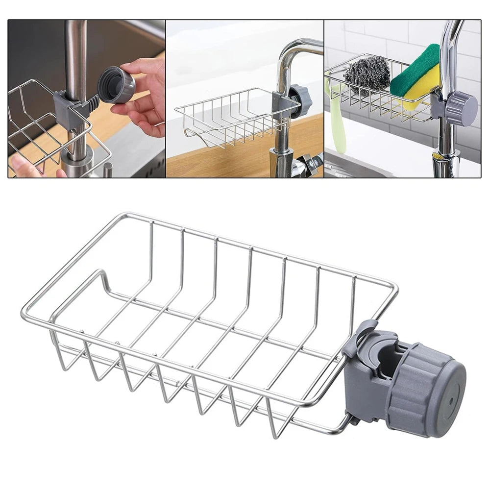 1PC Hanging Faucet Rack Adjustable Height Flexible and Rotatable Kitchen  Sink Drain Holder Suitable for Soap Sponges Brushes