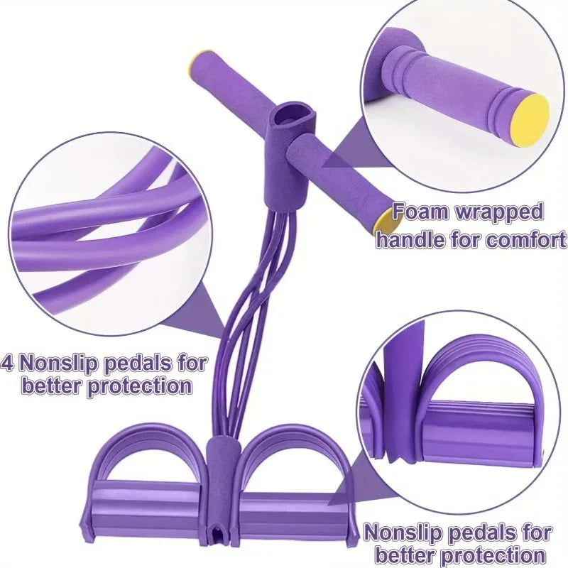Multi-Functional Four-Tube Pedal Tensioner Yoga Elastic Band Home Fitness Equipment Abdominal Strengthening Tension Rope