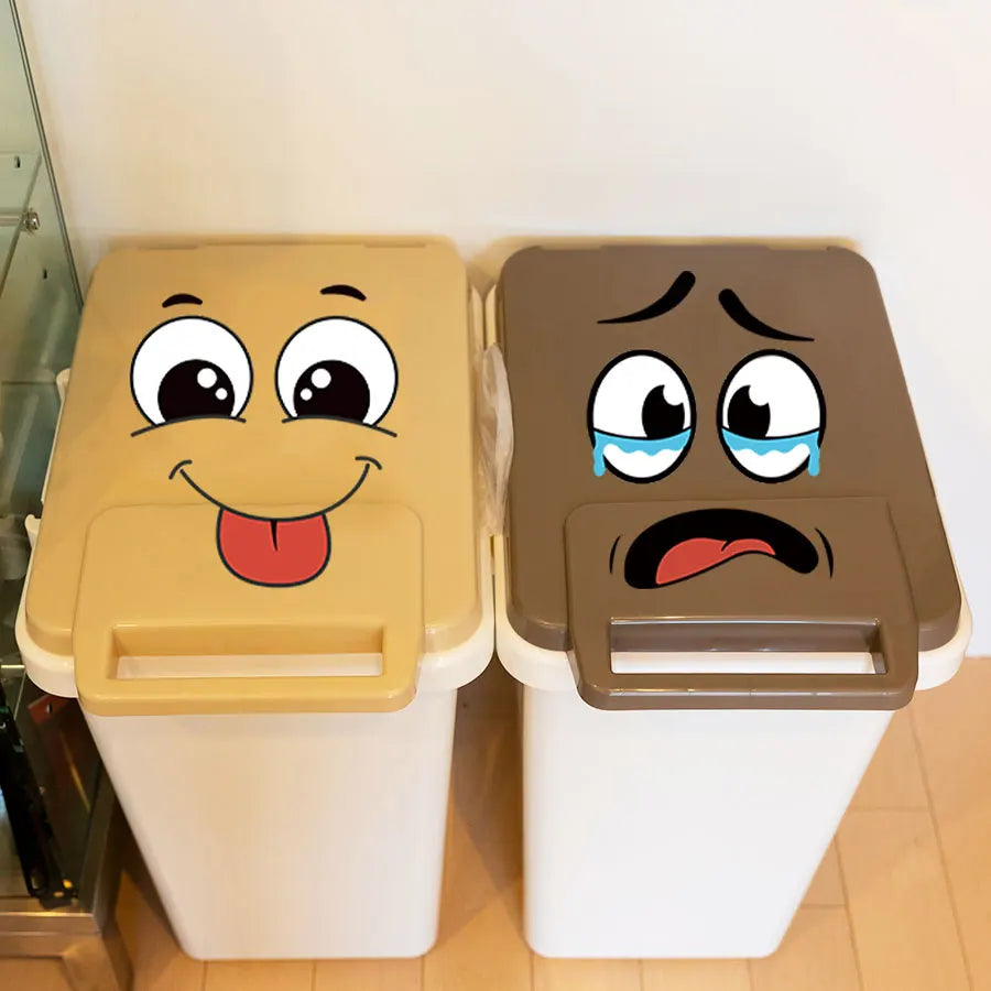 4 Pcs/Set Cartoon Face Bin Stickers Self-Adhesive Home Decor For Trash Can Wall Toilet Decor Refrigerator Fun Themed Decor
